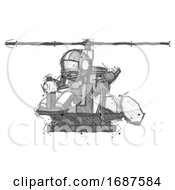 Poster, Art Print Of Sketch Football Player Man Flying In Gyrocopter Front Side Angle View