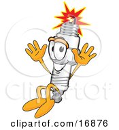 Poster, Art Print Of Spark Plug Mascot Cartoon Character Jumping