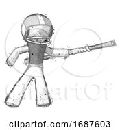 Sketch Football Player Man Bo Staff Pointing Right Kung Fu Pose