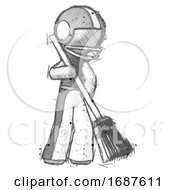 Sketch Football Player Man Sweeping Area With Broom