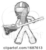 Poster, Art Print Of Sketch Football Player Man Broom Fighter Defense Pose