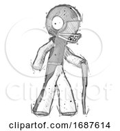 Sketch Football Player Man Walking With Hiking Stick