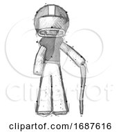 Poster, Art Print Of Sketch Football Player Man Standing With Hiking Stick