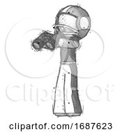 Poster, Art Print Of Sketch Football Player Man Holding Binoculars Ready To Look Left