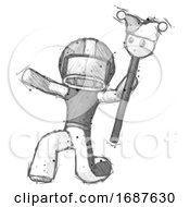 Poster, Art Print Of Sketch Football Player Man Holding Jester Staff Posing Charismatically