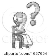 Sketch Football Player Man Question Mark Concept Sitting On Chair Thinking