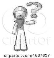 Poster, Art Print Of Sketch Football Player Man Holding Question Mark To Right