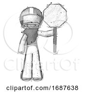 Sketch Football Player Man Holding Stop Sign