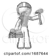 Poster, Art Print Of Sketch Football Player Man Holding Tools And Toolchest Ready To Work