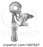 Poster, Art Print Of Sketch Football Player Man Using Drill Drilling Something On Right Side
