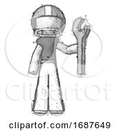 Sketch Football Player Man Holding Wrench Ready To Repair Or Work