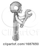 Sketch Football Player Man Using Wrench Adjusting Something To Right