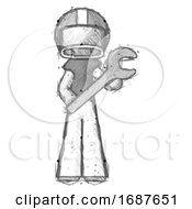 Sketch Football Player Man Holding Large Wrench With Both Hands