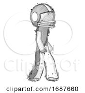 Sketch Football Player Man Walking Turned Right Front View