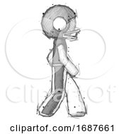 Poster, Art Print Of Sketch Football Player Man Walking Right Side View