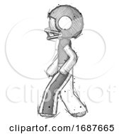 Poster, Art Print Of Sketch Football Player Man Walking Left Side View