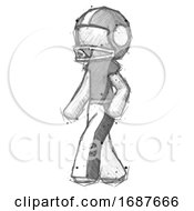 Sketch Football Player Man Man Walking Turned Left Front View