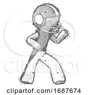 Sketch Football Player Man Martial Arts Defense Pose Right
