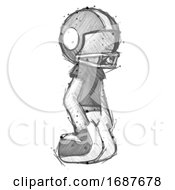 Poster, Art Print Of Sketch Football Player Man Kneeling Angle View Right