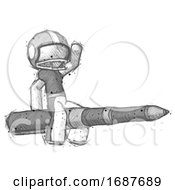 Sketch Football Player Man Riding A Pen Like A Giant Rocket