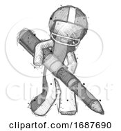 Poster, Art Print Of Sketch Football Player Man Writing With A Really Big Pen