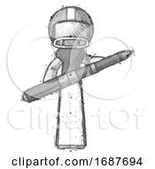 Sketch Football Player Man Posing Confidently With Giant Pen