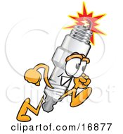 Poster, Art Print Of Spark Plug Mascot Cartoon Character Running