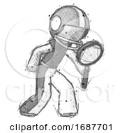 Poster, Art Print Of Sketch Football Player Man Inspecting With Large Magnifying Glass Right