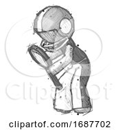 Poster, Art Print Of Sketch Football Player Man Inspecting With Large Magnifying Glass Left