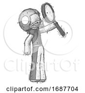 Poster, Art Print Of Sketch Football Player Man Inspecting With Large Magnifying Glass Facing Up