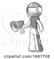 Poster, Art Print Of Sketch Football Player Man Holding Megaphone Bullhorn Facing Right