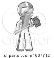 Poster, Art Print Of Sketch Football Player Man With Sledgehammer Standing Ready To Work Or Defend