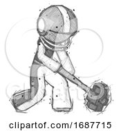Poster, Art Print Of Sketch Football Player Man Hitting With Sledgehammer Or Smashing Something At Angle