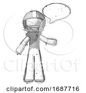 Poster, Art Print Of Sketch Football Player Man With Word Bubble Talking Chat Icon