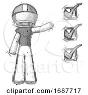 Poster, Art Print Of Sketch Football Player Man Standing By List Of Checkmarks