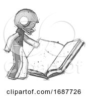 Sketch Football Player Man Reading Big Book While Standing Beside It