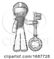 Sketch Football Player Man Holding Key Made Of Gold