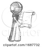 Poster, Art Print Of Sketch Football Player Man Holding Blueprints Or Scroll
