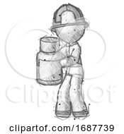 Poster, Art Print Of Sketch Firefighter Fireman Man Holding White Medicine Bottle