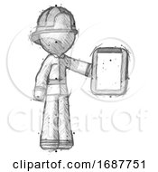 Poster, Art Print Of Sketch Firefighter Fireman Man Showing Clipboard To Viewer