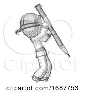 Sketch Firefighter Fireman Man Stabbing Or Cutting With Scalpel