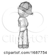Poster, Art Print Of Sketch Firefighter Fireman Man Thinking Wondering Or Pondering Rear View