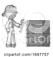 Poster, Art Print Of Sketch Firefighter Fireman Man Server Administrator Doing Repairs