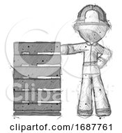 Poster, Art Print Of Sketch Firefighter Fireman Man With Server Rack Leaning Confidently Against It
