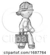 Poster, Art Print Of Sketch Firefighter Fireman Man Walking With Briefcase To The Right