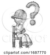 Poster, Art Print Of Sketch Firefighter Fireman Man Question Mark Concept Sitting On Chair Thinking
