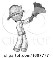 Poster, Art Print Of Sketch Firefighter Fireman Man Dusting With Feather Duster Upwards