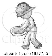 Sketch Firefighter Fireman Man Walking With Large Compass