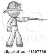 Sketch Firefighter Fireman Man Pointing With Hiking Stick