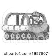 Poster, Art Print Of Sketch Firefighter Fireman Man Driving Amphibious Tracked Vehicle Side Angle View
